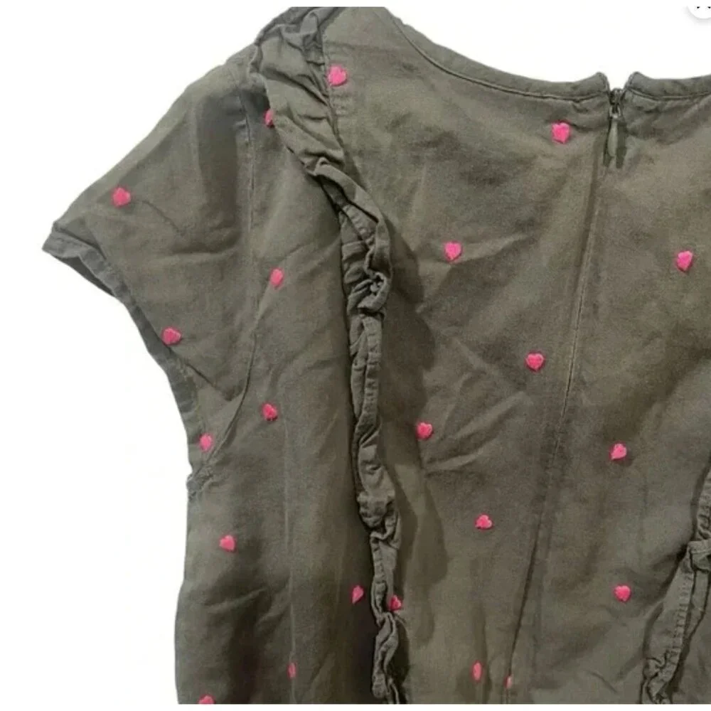 Girls Boden Gray Jumpsuit With Pink Hearts & Ruffle Details Size 13-14Y